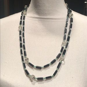 Black Onyx, Jade, Quartz, and Silver Necklace